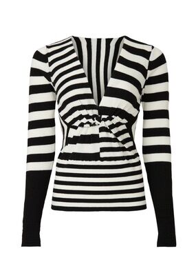 Tome Striped V-Neck Twist Sweater Black and White FLAW open back small wool